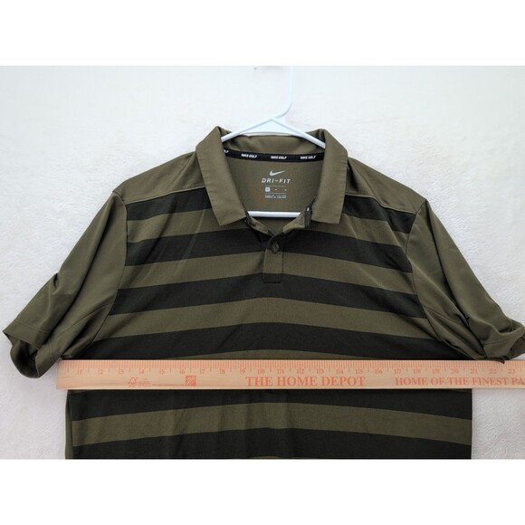 Nike Golf DRI-FIT Lightweight Stretch Polo Shirt Mens Medium Green Black Stripes - Picture 6 of 9